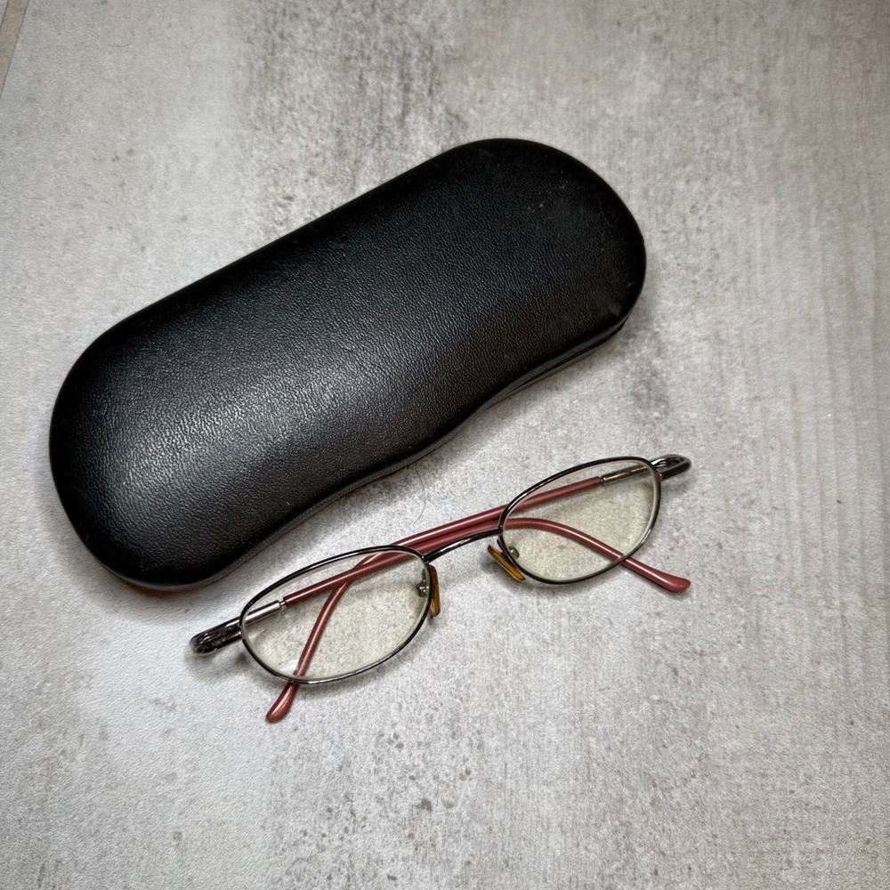 Unbranded Oval Eyeglasses Women OS Gunmetal Pink Good Vintage Wire Frame Case